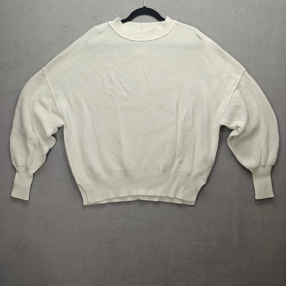Aerie Sweater Womens M Oversized Balloon Sleeve Cotton Knit Minimalist Coastal
